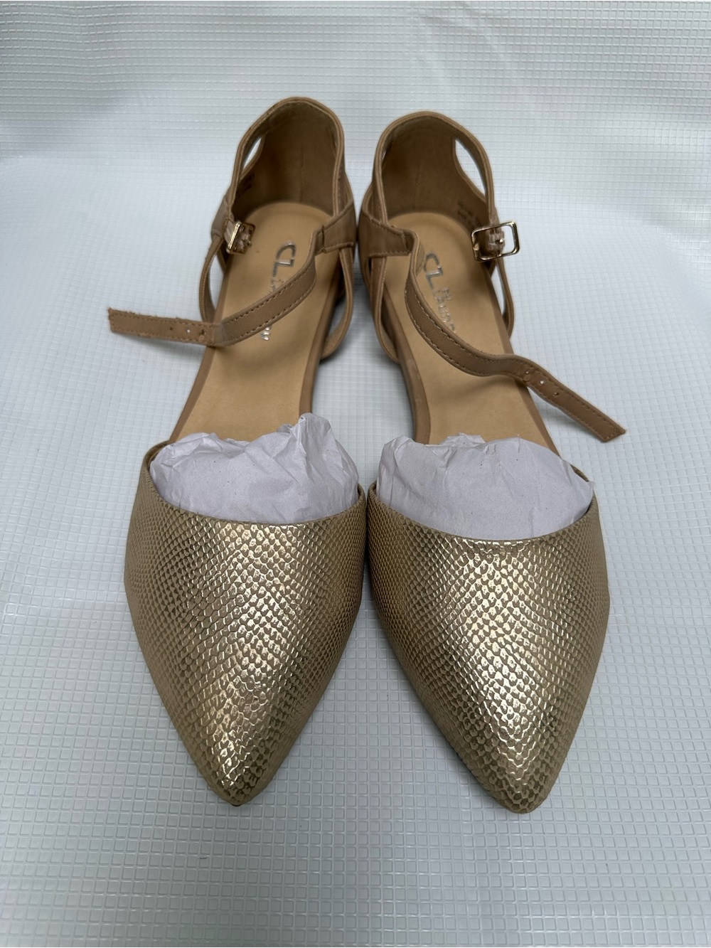 CL by Laundry Helena Snakeskin Metallic Gold Pointed Toe Flats Women’s 10 - Picture 3 of 7